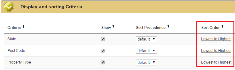 Sort order column